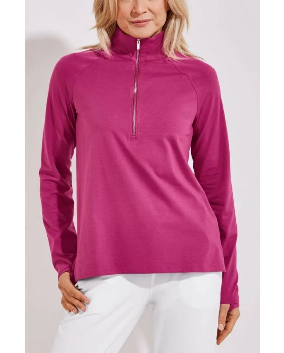 Coolibar - UV-pullover met kwart rits voor dames - Coconut Keys - Effen - Roze