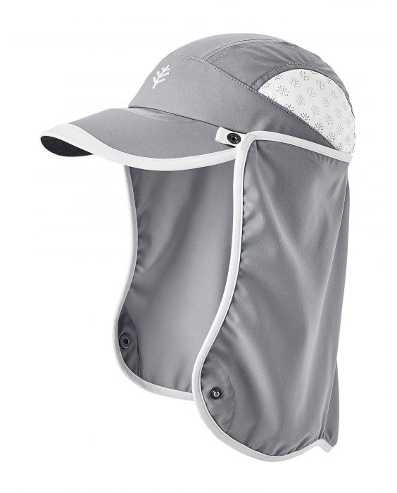 Coolibar - UV Sportcap met nekbescherming voor kinderen - Agility - Staalgrijs/Wit