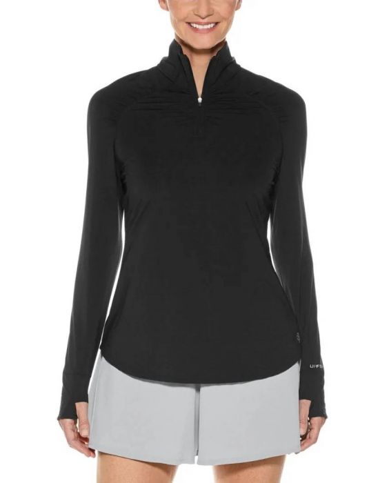 Coolibar - UV-vest met kwart-ritssluiting voor dames - Arabella - Diamanten jacquard - Zwart