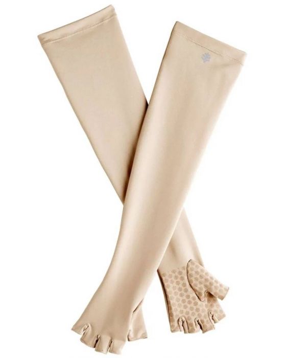 Coolibar - UV Lange Vingerloze Zonnehandschoenen voor volwassenen - Perpetua - Beige