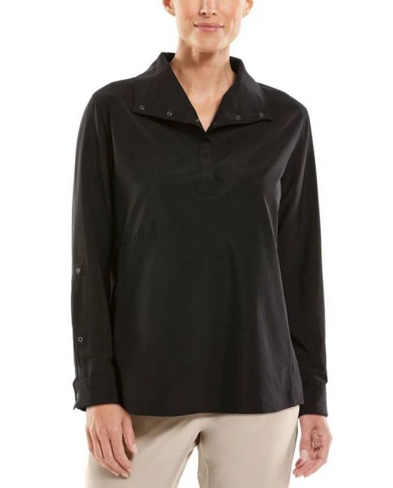 Coolibar - UV-tuniek met trechterhals voor dames - Catona - Shadow Stripe - Zwart