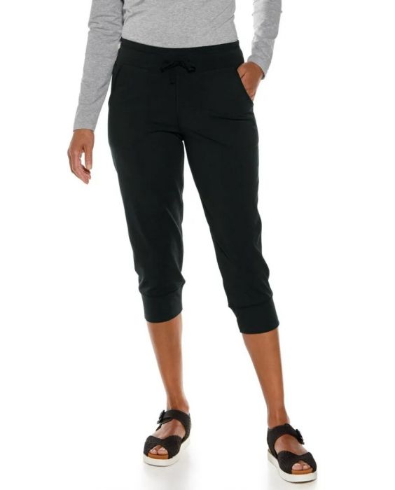 Coolibar - UV Weekend Crop Joggingsbroek voor dames - Maho - Effen - Zwart
