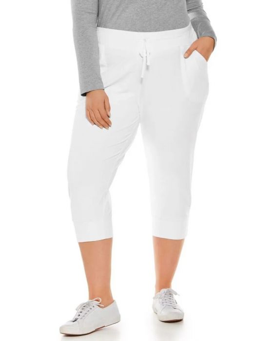 Coolibar - UV Weekend Crop Joggingsbroek voor dames - Maho - Effen - Wit 
