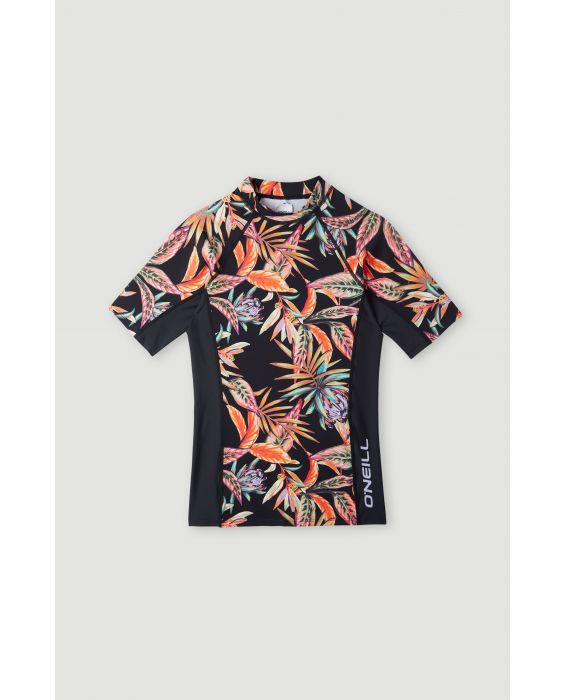 O'Neill - UV-Zwemshirt met korte mouwen voor meisjes - UPF50+ - Printed Skin - Black Tropical Flower