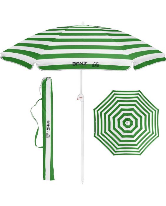 Banz - UV Strand parasol - 165/200cm x 180cm - Groen/Wit gestreept