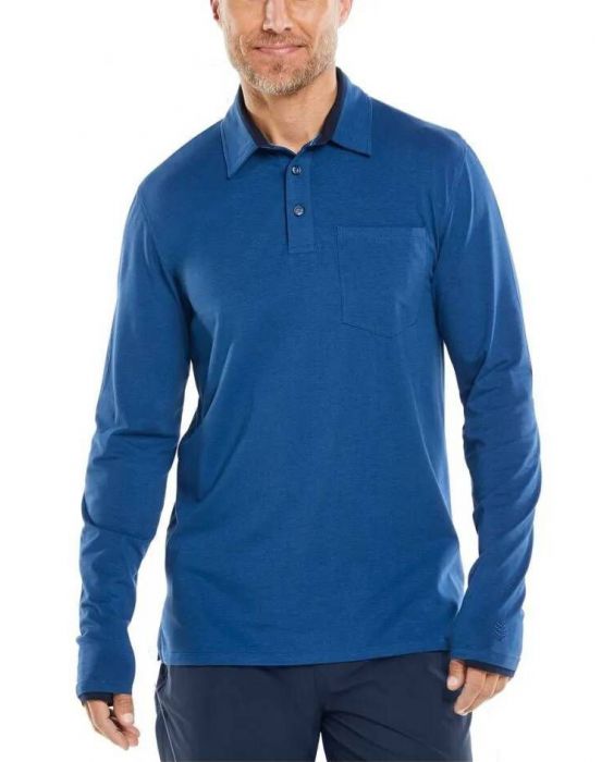 Coolibar - UV Pocket Polo voor heren - Lange mouw - Merrit - Rivierblauw