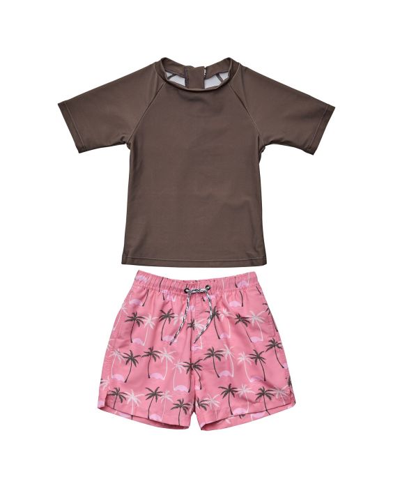 Snapper Rock - UV Zwemset voor baby's - Korte mouw - Palm Paradise - Bruin/Roze