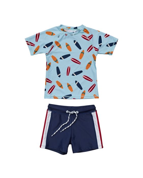 Snapper Rock - UV Zwemset voor baby's en kinderen - Korte mouw - Retro Surf - Blauw/Navy