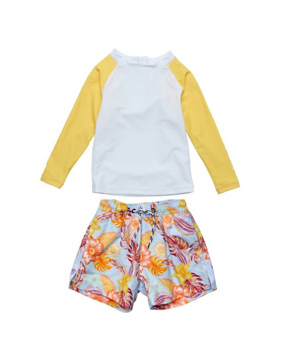 Snapper Rock - UV Zwemset voor baby's - Lange mouw - Boho Tropical - Wit/Geel