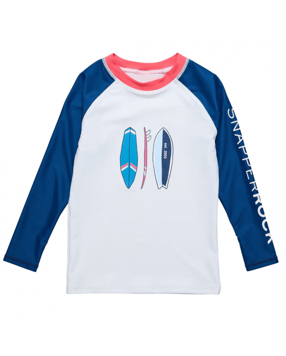 Snapper Rock - UV-rashtop voor kinderen - Lange mouw - UPF50+ - Rock the Board - Wit/Blauw