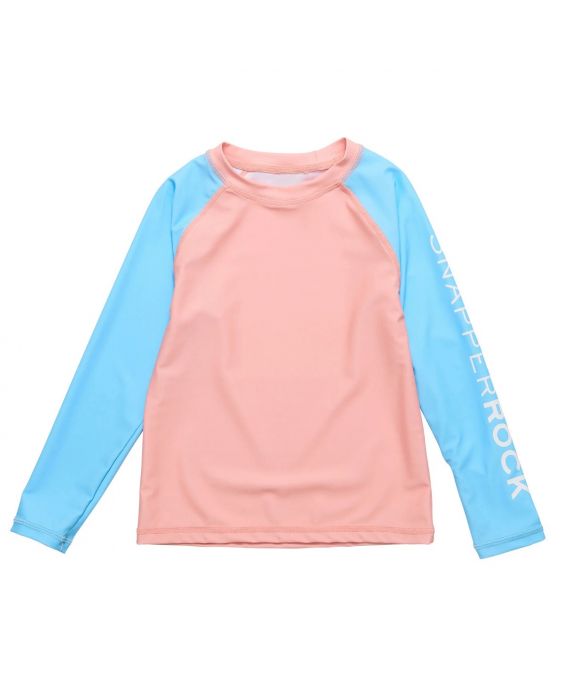 Snapper Rock - UV-rashtop voor kinderen - Lange mouw - UPF50+ - Colorblock - Perzik/Blauw