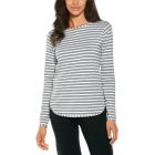 Coolibar - UV Side Split Shirt voor dames - Lange mouw - Heyday - Gestreept - Grijs/Wit 
